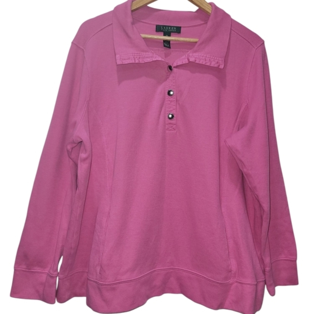 2X LAUREN RALPH LAUREN 100% Cotton 3/4 Button Down Placket Long Sleeve Ribbed